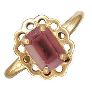 Vintage 18k HGE Electroplated Heavy Gold Ring Amethyst Emerald Cut 4.5‎ February